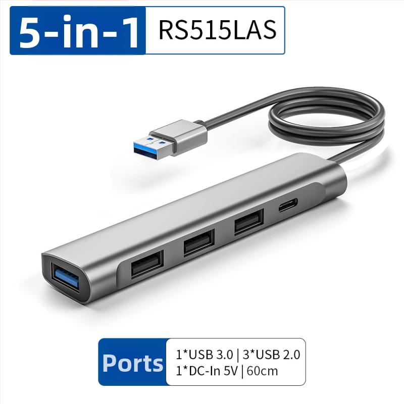Ai Rongsheng 5-в-1 USB 3.0 хъб с 4 порта и захранване DC 5V