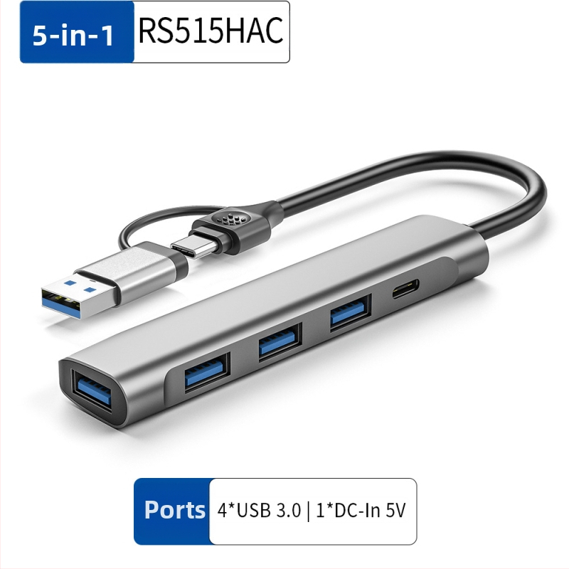 Ai Rongsheng 5-в-1 USB 3.0 хъб с 4 порта и захранване DC 5V