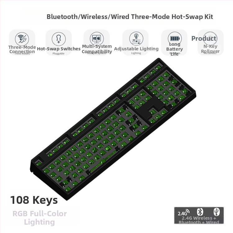 87 клавиша безжична механична клавиатура комплект с 2,4G и Bluetooth и три режима, RGB осветление, персонализируеми гнезда за превключватели, DIY