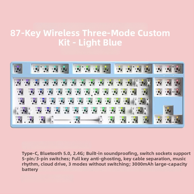 87 клавиша безжична механична клавиатура комплект с 2,4G и Bluetooth и три режима, RGB осветление, персонализируеми гнезда за превключватели, DIY