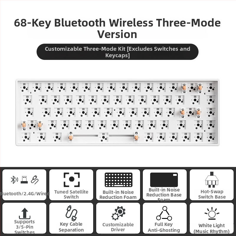 87 клавиша безжична механична клавиатура комплект с 2,4G и Bluetooth и три режима, RGB осветление, персонализируеми гнезда за превключватели, DIY