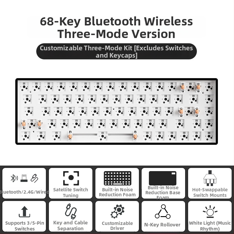 87 клавиша безжична механична клавиатура комплект с 2,4G и Bluetooth и три режима, RGB осветление, персонализируеми гнезда за превключватели, DIY