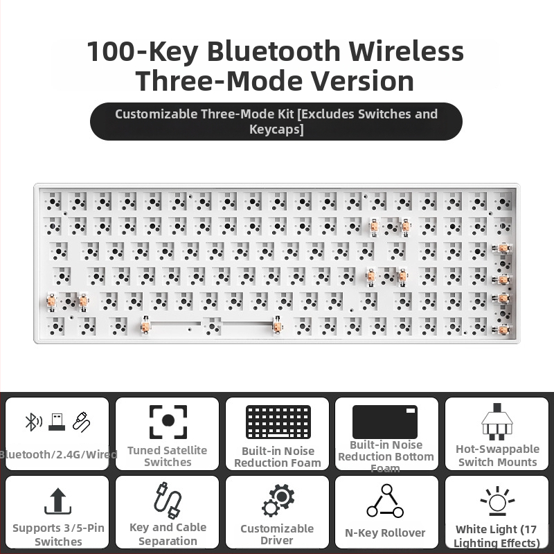 87 клавиша безжична механична клавиатура комплект с 2,4G и Bluetooth и три режима, RGB осветление, персонализируеми гнезда за превключватели, DIY