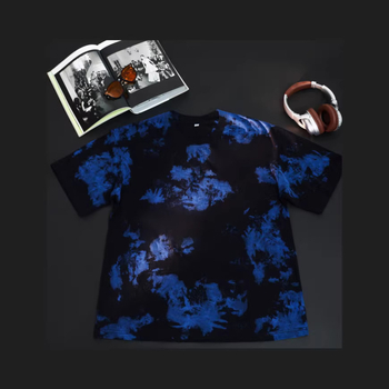 230 g тежък памучен T‑шърт с tie-dye, винтидж стил, oversized, drop-shoulder, къс ръкав, кръгло деколте