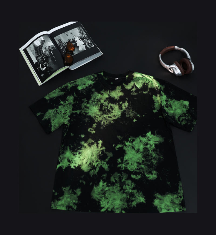 230 g тежък памучен T‑шърт с tie-dye, винтидж стил, oversized, drop-shoulder, къс ръкав, кръгло деколте