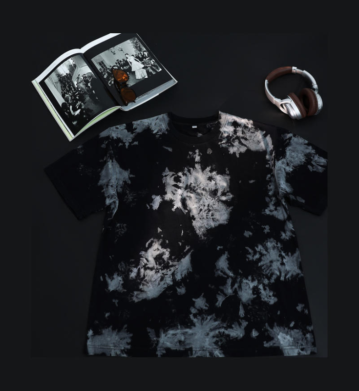230 g тежък памучен T‑шърт с tie-dye, винтидж стил, oversized, drop-shoulder, къс ръкав, кръгло деколте