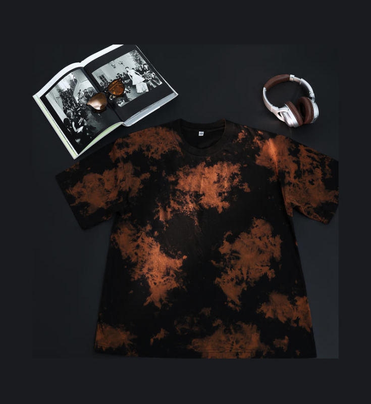 230 g тежък памучен T‑шърт с tie-dye, винтидж стил, oversized, drop-shoulder, къс ръкав, кръгло деколте