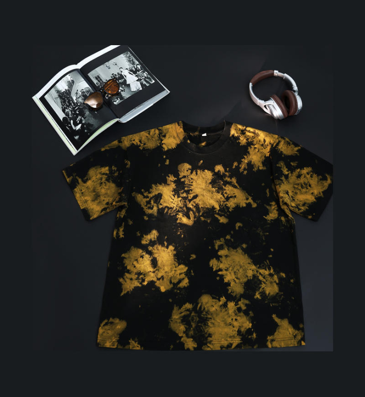 230 g тежък памучен T‑шърт с tie-dye, винтидж стил, oversized, drop-shoulder, къс ръкав, кръгло деколте