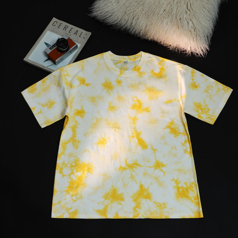 230 g тежък памучен T‑шърт с tie-dye, винтидж стил, oversized, drop-shoulder, къс ръкав, кръгло деколте