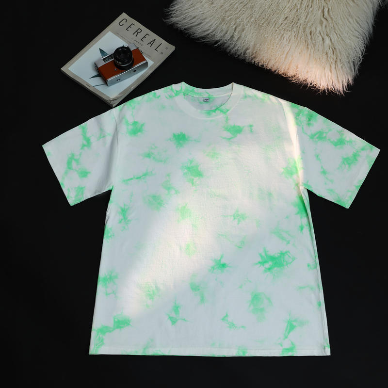230 g тежък памучен T‑шърт с tie-dye, винтидж стил, oversized, drop-shoulder, къс ръкав, кръгло деколте