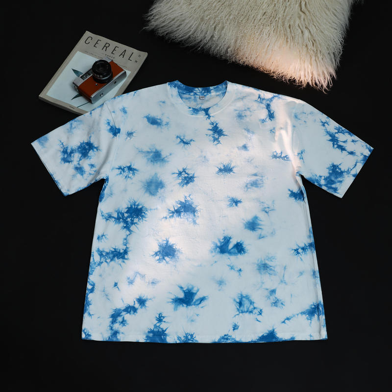 230 g тежък памучен T‑шърт с tie-dye, винтидж стил, oversized, drop-shoulder, къс ръкав, кръгло деколте