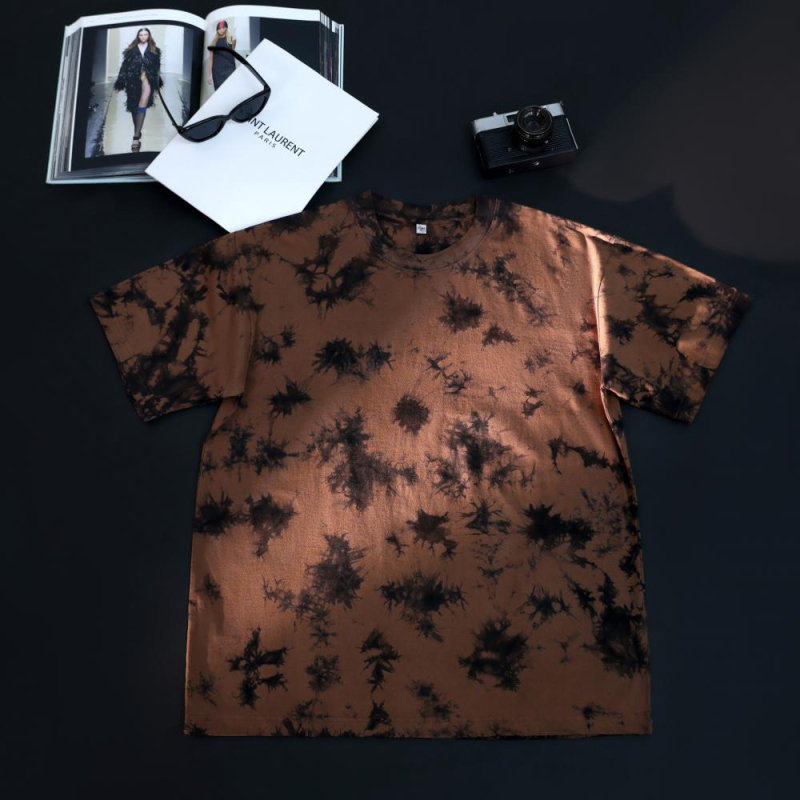 230 g тежък памучен T‑шърт с tie-dye, винтидж стил, oversized, drop-shoulder, къс ръкав, кръгло деколте