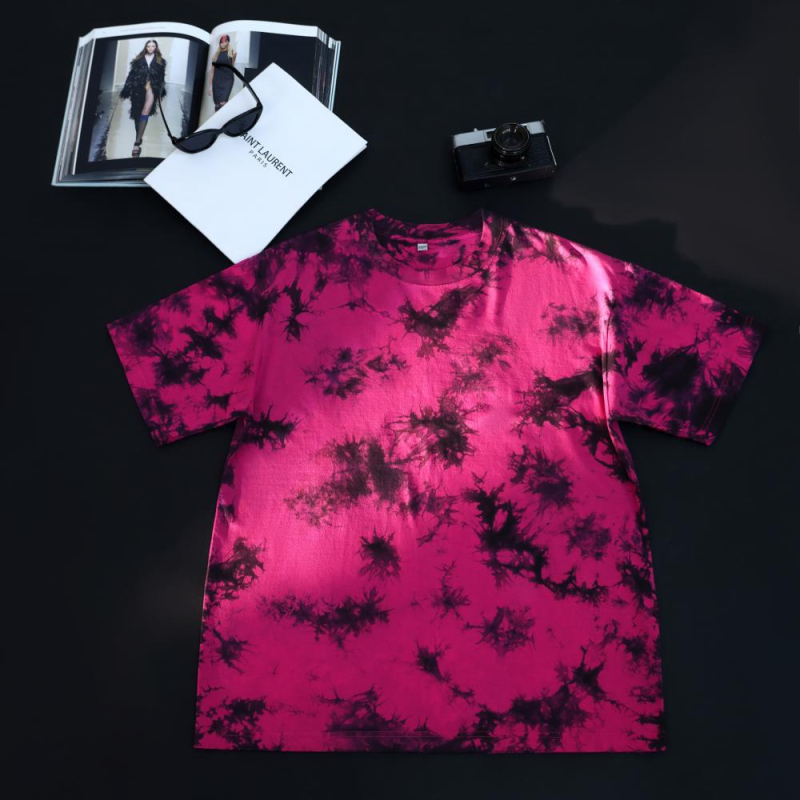 230 g тежък памучен T‑шърт с tie-dye, винтидж стил, oversized, drop-shoulder, къс ръкав, кръгло деколте