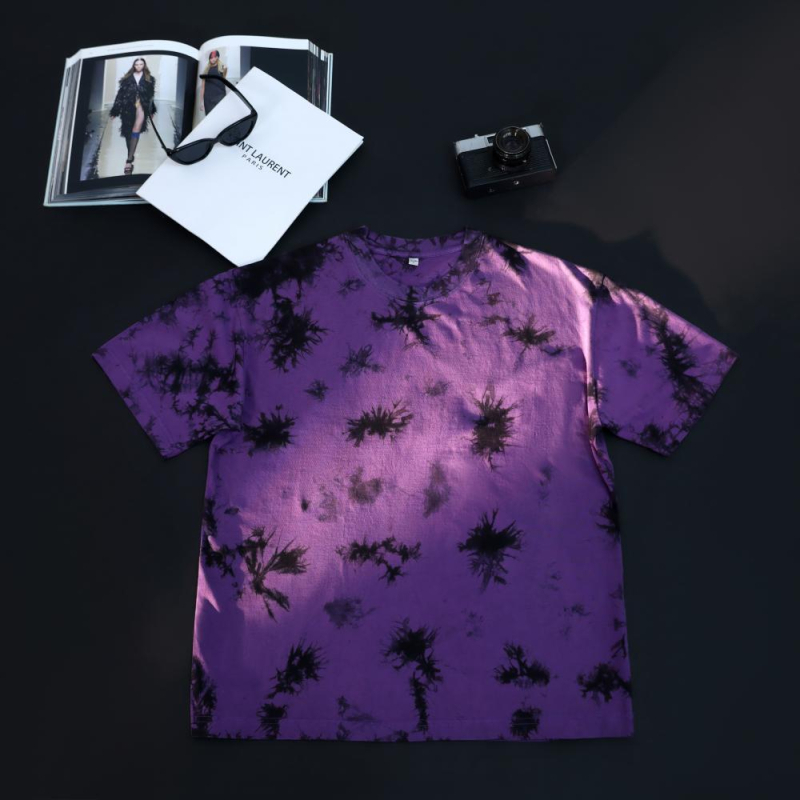 230 g тежък памучен T‑шърт с tie-dye, винтидж стил, oversized, drop-shoulder, къс ръкав, кръгло деколте