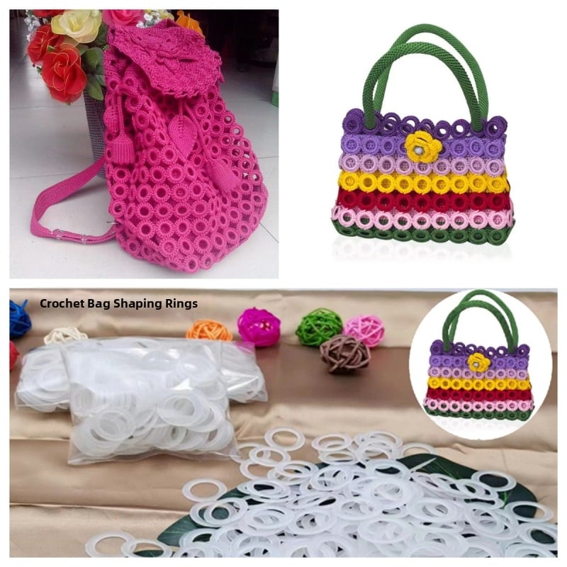 Inele rotunde din plastic pentru croșetarea genților – accesorii croșate manual și kit materiale din fir