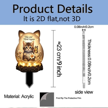Panou decorativ acrilic pentru exterior, siluetă de pisică iluminată 2D, stâlp de grădină liniștitor