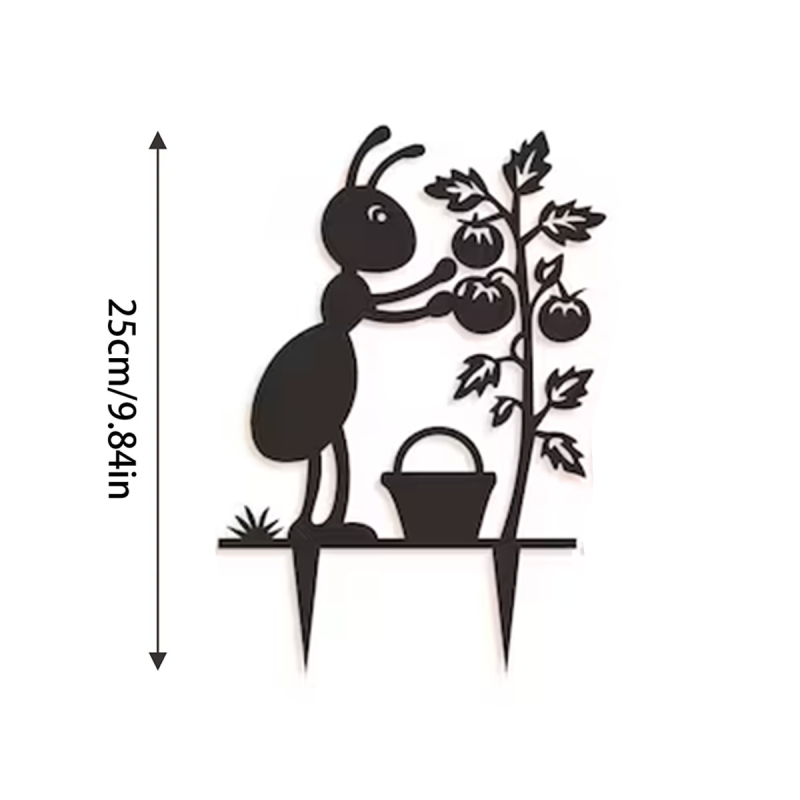 Statuie de grădină din fier forjat cu fixare în pământ — furnică drăguță, decor exterior
