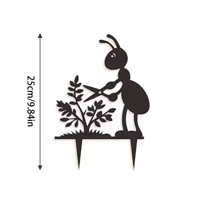 Statuie de grădină din fier forjat cu fixare în pământ — furnică drăguță, decor exterior