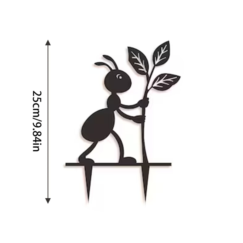 Statuie de grădină din fier forjat cu fixare în pământ — furnică drăguță, decor exterior