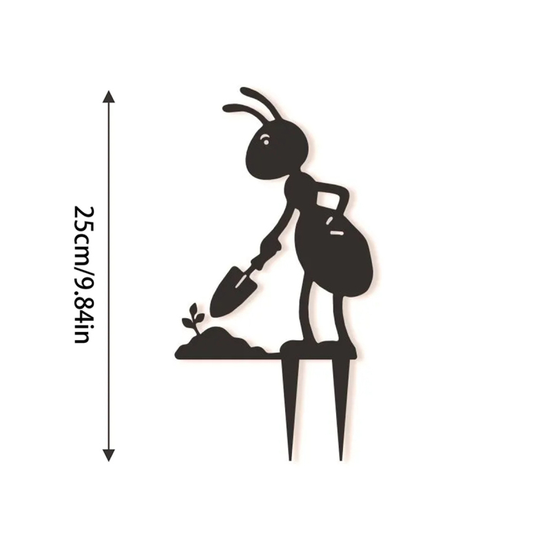 Statuie de grădină din fier forjat cu fixare în pământ — furnică drăguță, decor exterior