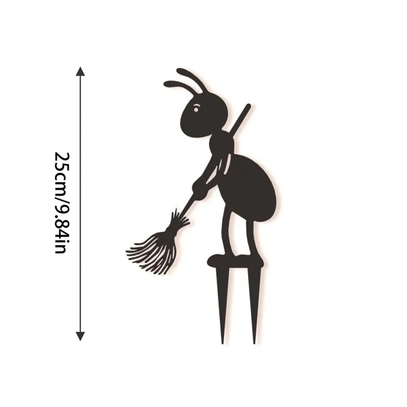 Statuie de grădină din fier forjat cu fixare în pământ — furnică drăguță, decor exterior