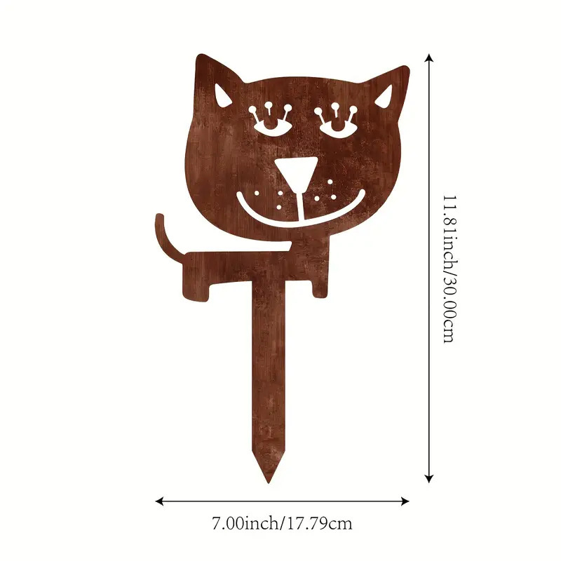 Pisică din fier ruginită — sculptură de grădină pentru decorarea ghivecelor