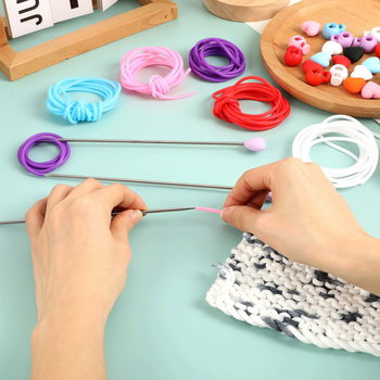 Set tuburi din silicon antiderapante pentru tricotat, unelte DIY pentru ace, opritoare pentru ace, ghid roz pentru ață