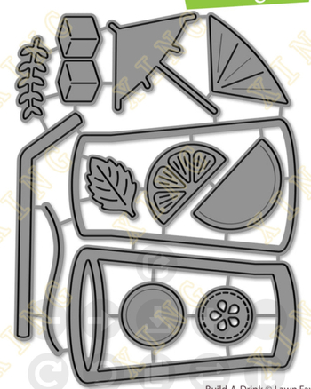 Set de tăietori pentru DIY: pahare de cocktail cu citrice și căpșune, decor cu stele, pentru embossing, scrapbooking și felicitări