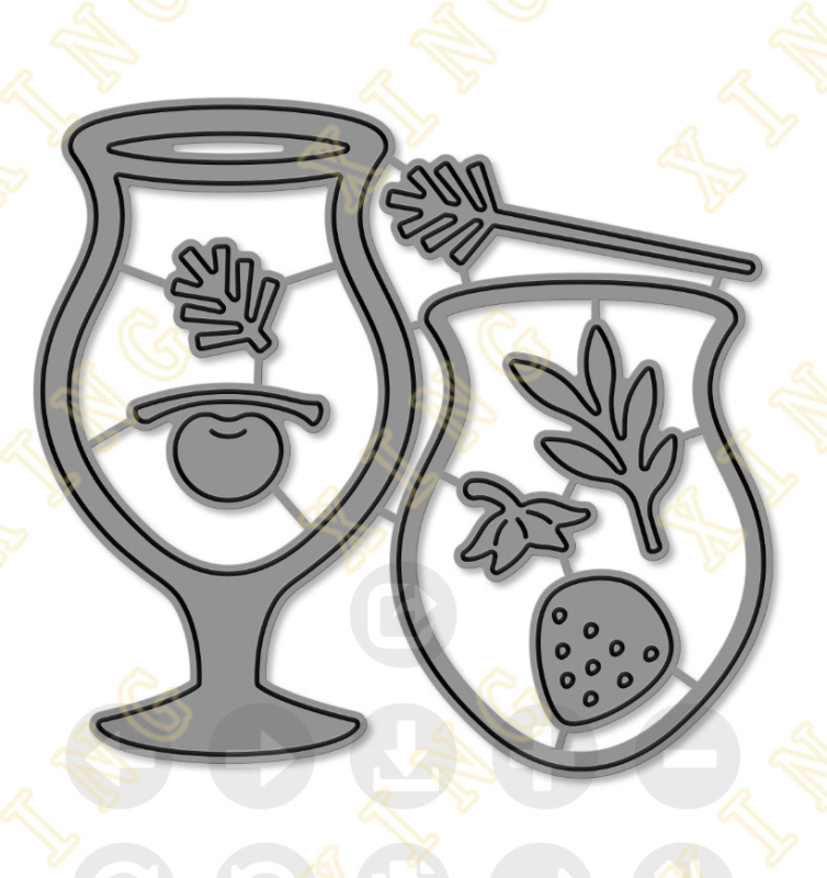 Set de tăietori pentru DIY: pahare de cocktail cu citrice și căpșune, decor cu stele, pentru embossing, scrapbooking și felicitări