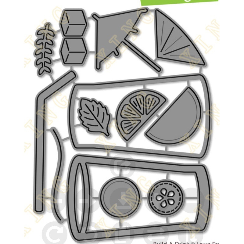 Set de tăietori pentru DIY: pahare de cocktail cu citrice și căpșune, decor cu stele, pentru embossing, scrapbooking și felicitări