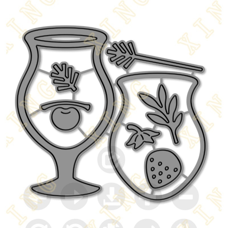 Set de tăietori pentru DIY: pahare de cocktail cu citrice și căpșune, decor cu stele, pentru embossing, scrapbooking și felicitări