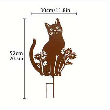 Stâlp metalic pentru grădină cu pisică – decor exterior pentru straturi cu flori