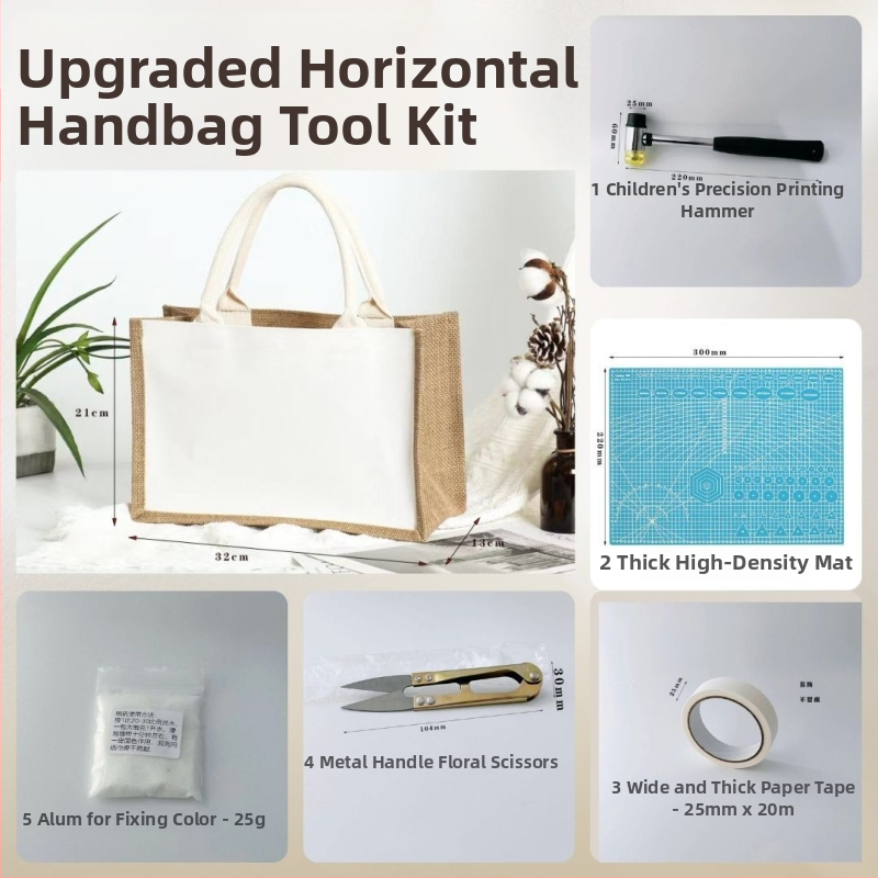 Kit de imprimare pe țesături cu frunze pentru copii — ciocan din cauciuc pentru xilogravură și trusă de instrumente DIY