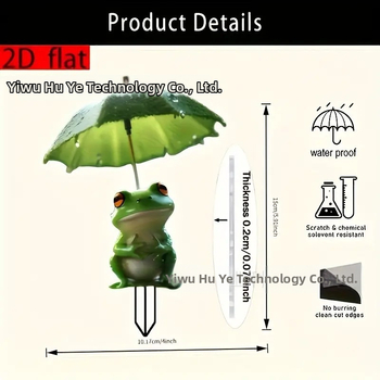 Figură decorativă 2D din acril, broscuță cu umbrelă, pentru grădină în aer liber