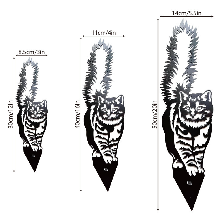 Siluetă de pisică persană cu coadă pufoasă, ornament metalic pentru grădină, decor vintage