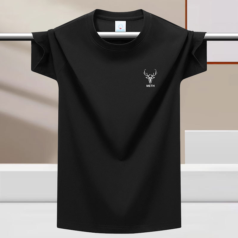 Tricou bărbătește de vară, textură ice-silk, senzație răcoroasă, mânecă scurtă, guler rotund, stil modern, bază cu senzație de bumbac