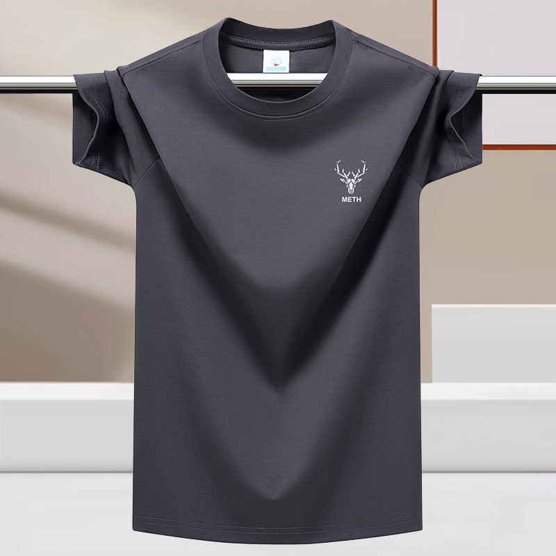 Tricou bărbătește de vară, textură ice-silk, senzație răcoroasă, mânecă scurtă, guler rotund, stil modern, bază cu senzație de bumbac