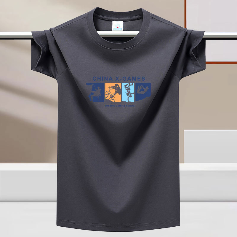 Tricou bărbătește de vară, textură ice-silk, senzație răcoroasă, mânecă scurtă, guler rotund, stil modern, bază cu senzație de bumbac