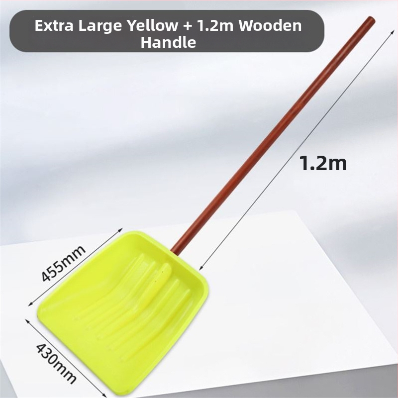 Lopată de zăpadă cu corp din plastic și cap din plastic temperat, design îngroșat, dimensiune mare, mâner din lemn, pliabil, model Q27343