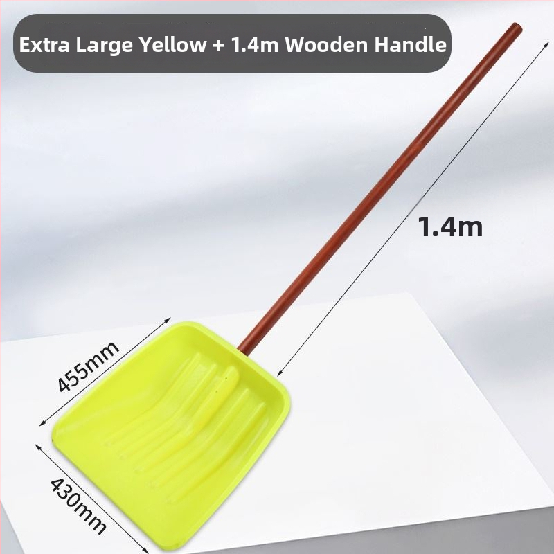 Lopată de zăpadă cu corp din plastic și cap din plastic temperat, design îngroșat, dimensiune mare, mâner din lemn, pliabil, model Q27343