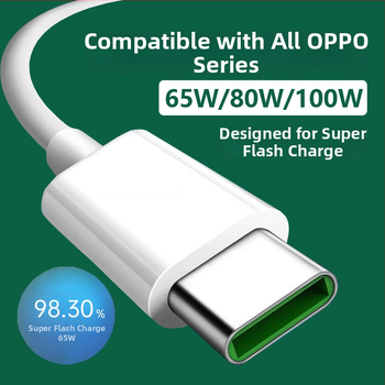 Cablu USB-C de încărcare rapidă de 65W pentru telefoane Oppo; cablu de date Reno A9 Find 80/100/120W