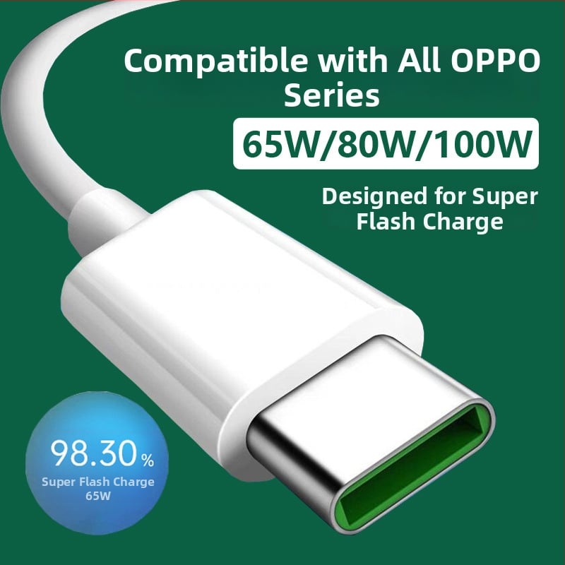 Cablu USB-C de încărcare rapidă de 65W pentru telefoane Oppo; cablu de date Reno A9 Find 80/100/120W