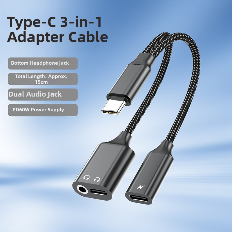 Adaptér pre slúchadlá z typu C na 3,5 mm s nabíjacím portom, multifunkčný, dva v jednom, pre telefóny a tablety so systémom Android
