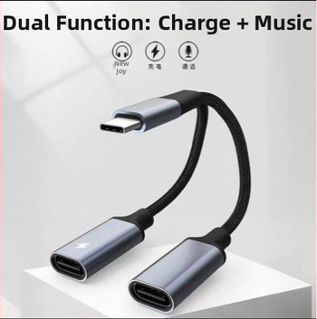 Adaptor Type-C către USB-C femelă duală, încărcare rapidă, DAC decoder, universal pentru telefoane și calculatoare