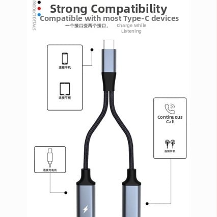 Adaptor Type-C către USB-C femelă duală, încărcare rapidă, DAC decoder, universal pentru telefoane și calculatoare