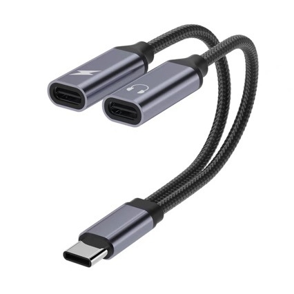 Adaptor Type-C către USB-C femelă duală, încărcare rapidă, DAC decoder, universal pentru telefoane și calculatoare