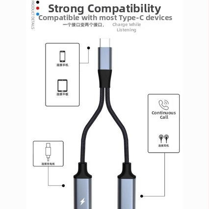 Adaptor Type-C către USB-C femelă duală, încărcare rapidă, DAC decoder, universal pentru telefoane și calculatoare