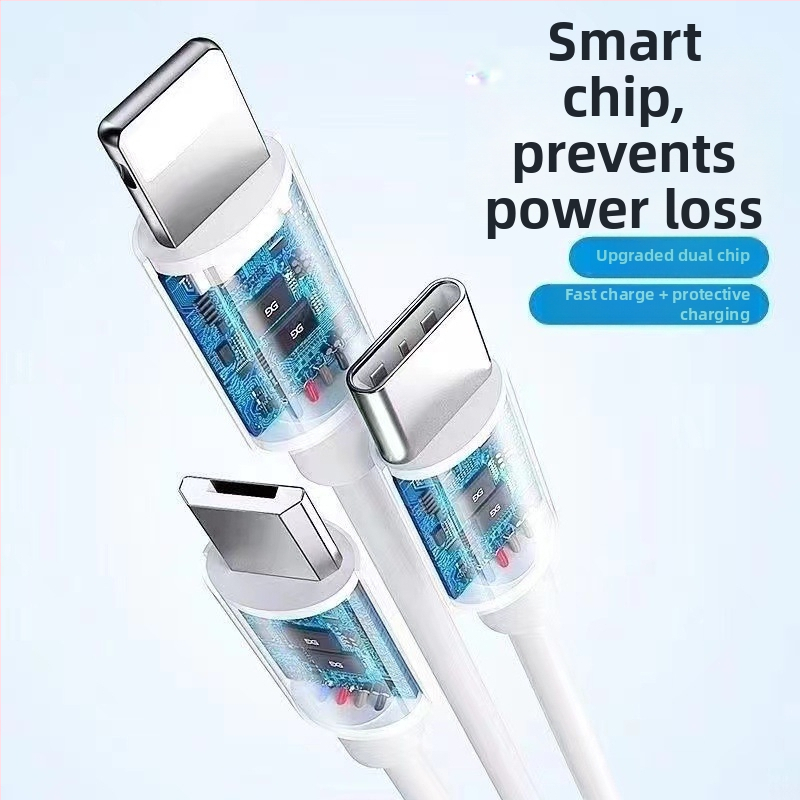 Biely 3-v-1 6A rýchlonabíjací kábel s konektormi Mini USB, Micro USB a Type-C pre Apple, Android, Huawei a Xiaomi.