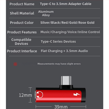 Adaptor Type-C pentru telefoane Huawei/Xiaomi Android, convertor audio pentru căști, încărcare 2 în 1