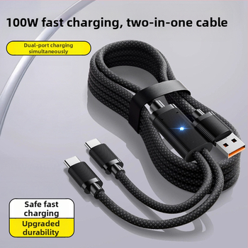 Cablu de date cu LED de respirație, unu la doi, 2 în 1, USB Type-C 6A, compatibil cu Huawei și iPhone 17
